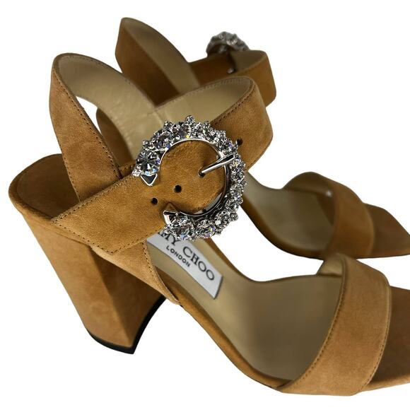 Jimmy Choo Maysa 85 Leather Mules in Caramel Crystal - Picture 9 of 15